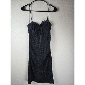 Vintage Betsey Johnson Black Silk Lace Slip Dress 90s Y2K Lingerie Style USA